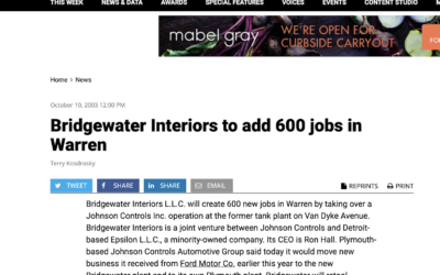 Bridgewater Interiors To Add 600 Jobs In Warren  (2003)